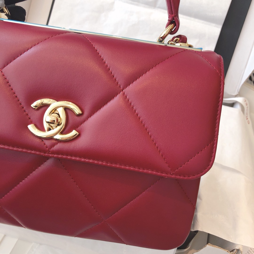 【正品级】 法国进口小羊皮ChanelTrendy CC大格25cm香槟金