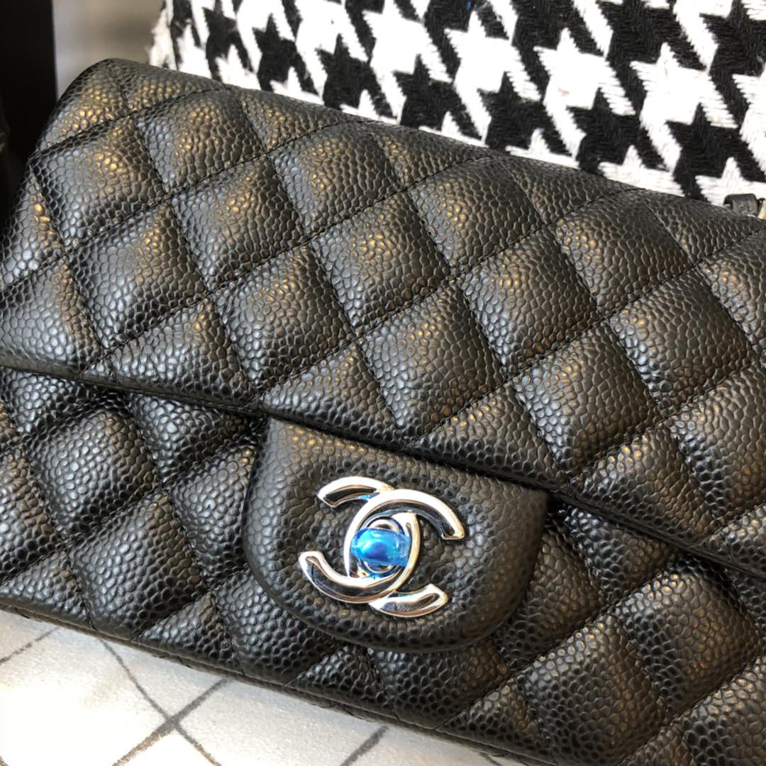 【正品级】 Chanel CF 法国原厂Haas球纹鱼子酱牛皮 20cm 原厂皮 黑色—银扣