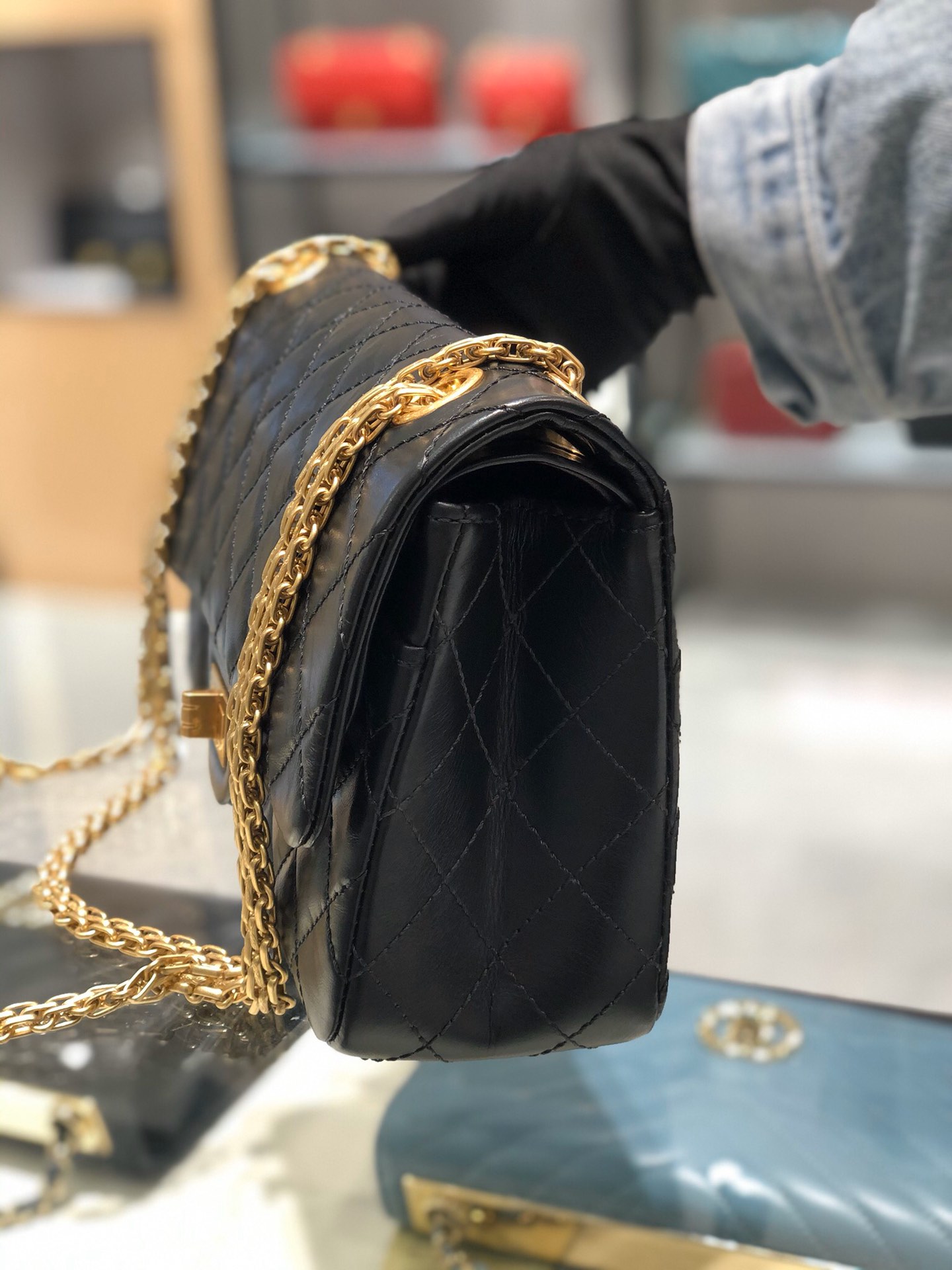  Chanel 香奈儿 正品级《复刻2.55系列》25cm～进口树羔皮～黑色～沙金扣