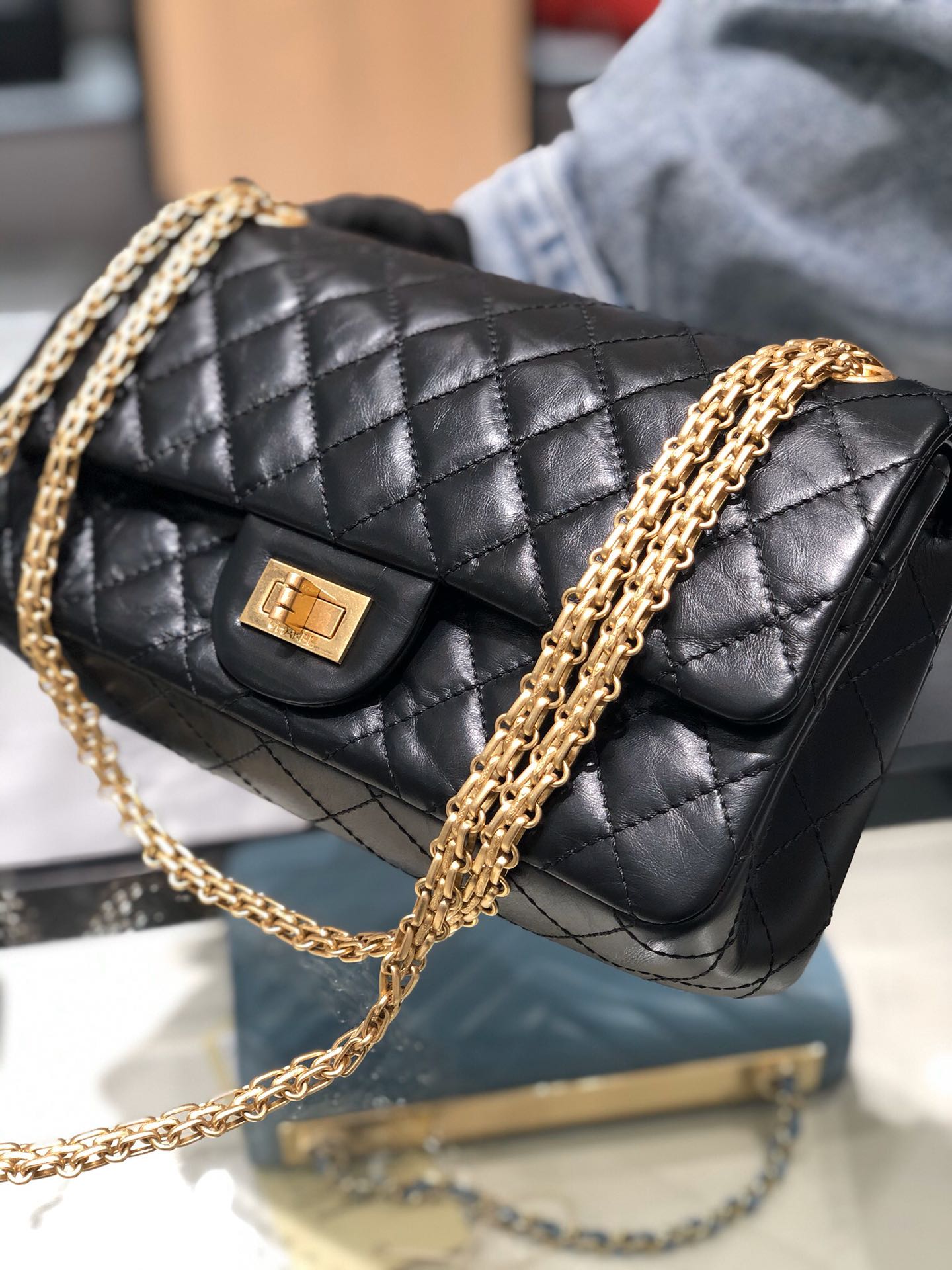  Chanel 香奈儿 正品级《复刻2.55系列》25cm～进口树羔皮～黑色～沙金扣