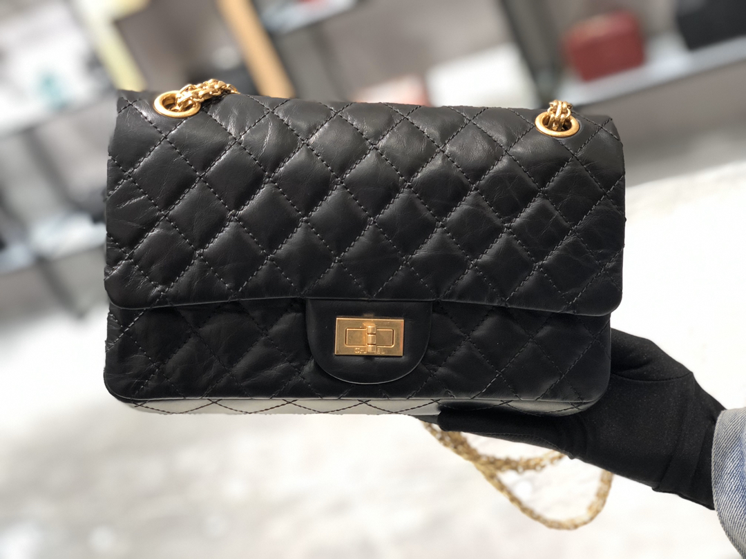  Chanel 香奈儿 正品级《复刻2.55系列》25cm～进口树羔皮～黑色～沙金扣
