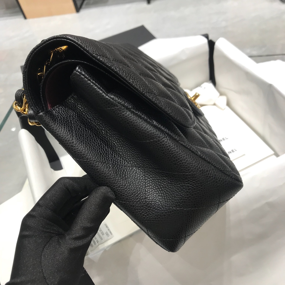 香奈儿香港官网【真品级】Chane* Jumbo CF30cm Haas原厂大球纹牛皮 百搭时尚 30cm 经典黑色 金扣～车边款