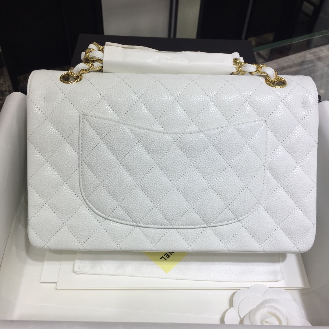 小香官网《Classic Flap》代购版本 25cm～进口鱼子酱～白色～金扣