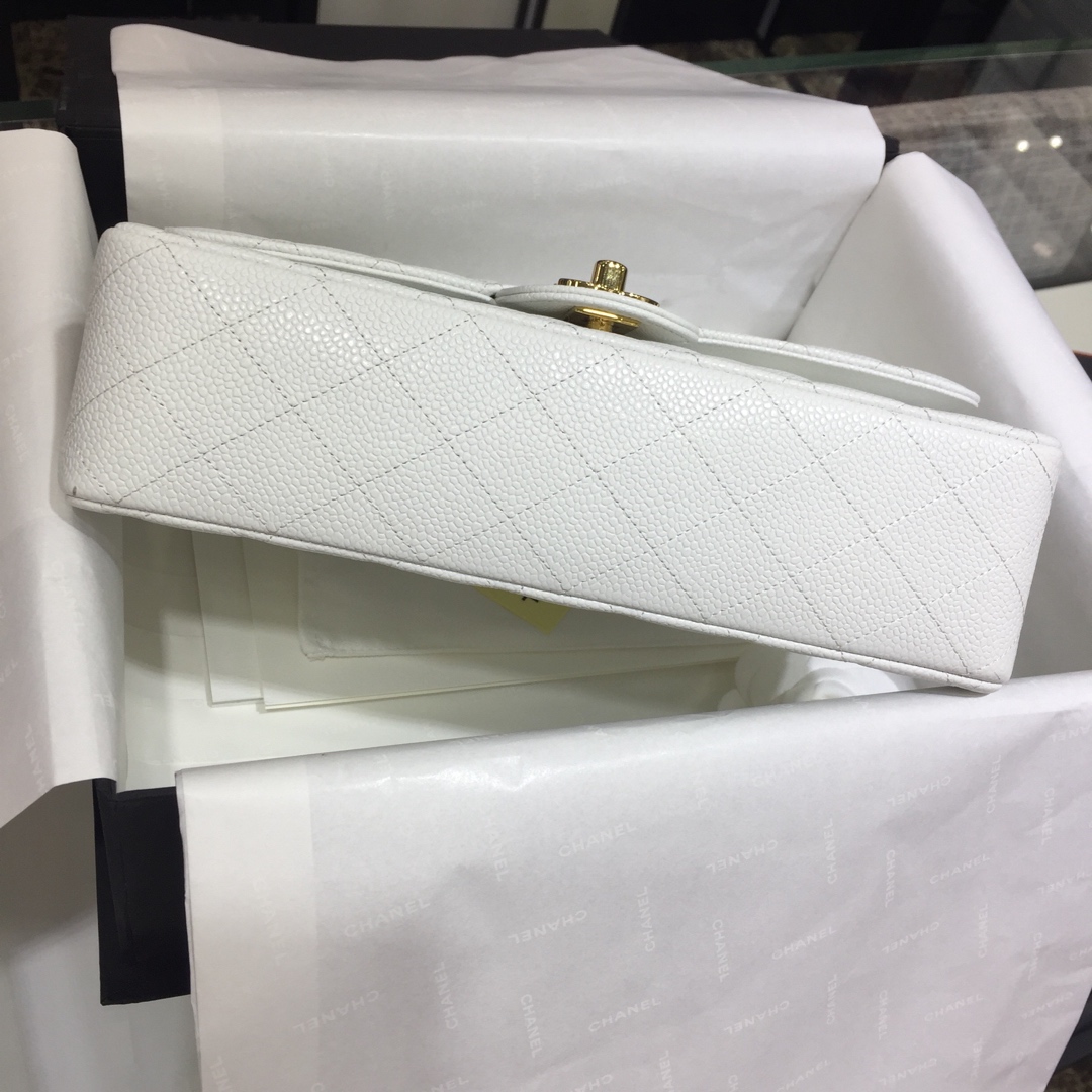 小香官网《Classic Flap》代购版本 25cm～进口鱼子酱～白色～金扣
