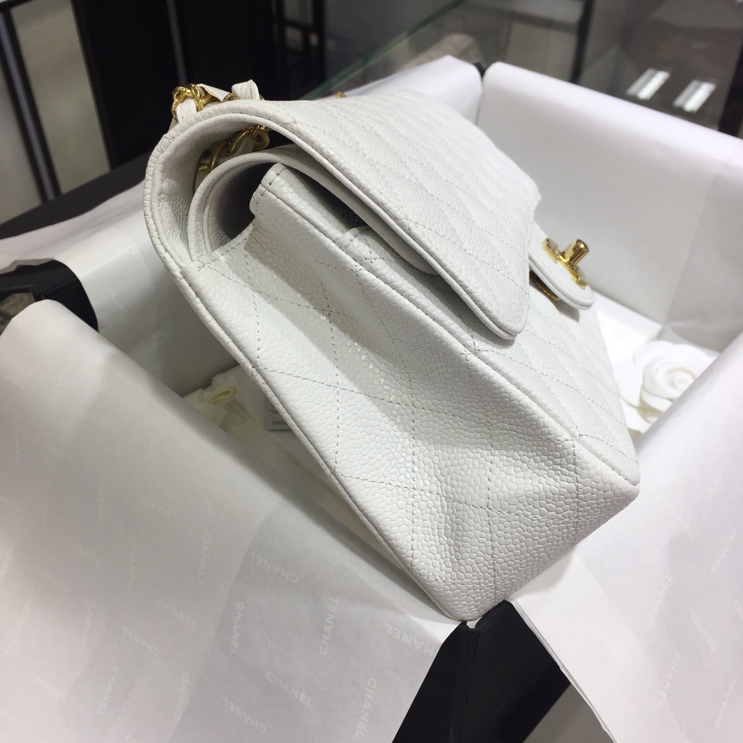 小香官网《Classic Flap》代购版本 25cm～进口鱼子酱～白色～金扣