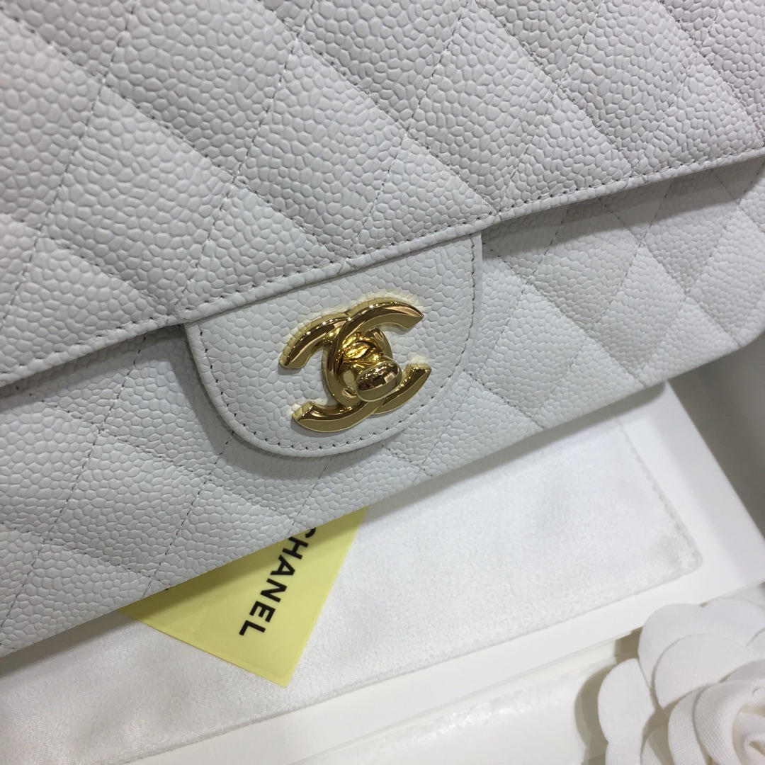 小香官网《Classic Flap》代购版本 25cm～进口鱼子酱～白色～金扣