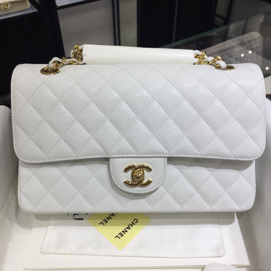 小香官网《Classic Flap》代购版本 25cm～进口鱼子酱～白色～金扣