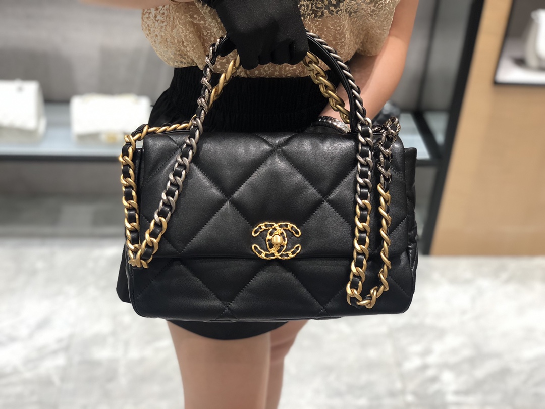 香奈儿批发 真品级  法国进口小羊皮Chanel2019秋冬新季系列 宽格纹粗链条翻盖包  20:30:10全套包装