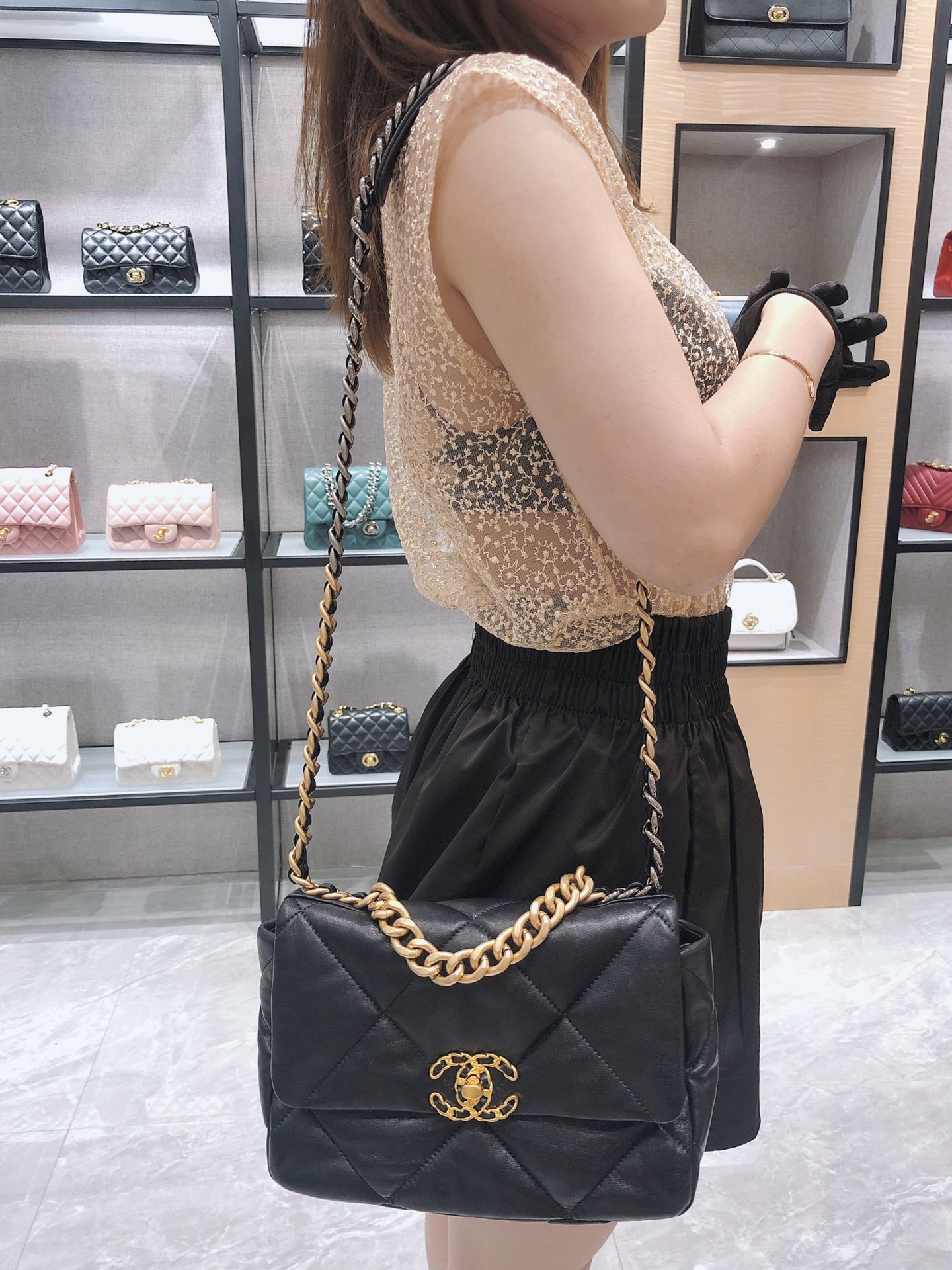 香奈儿批发 真品级  法国进口小羊皮Chanel2019秋冬新季系列 宽格纹粗链条翻盖包  20:30:10全套包装